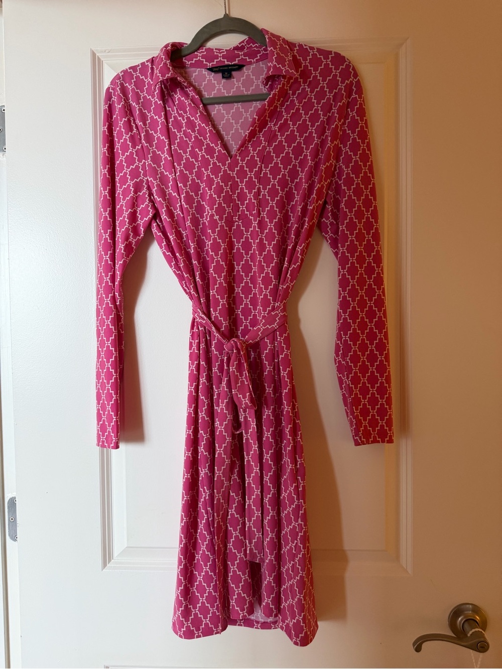 Brooks Brothers Pink and White Geometric Shirt Dress
